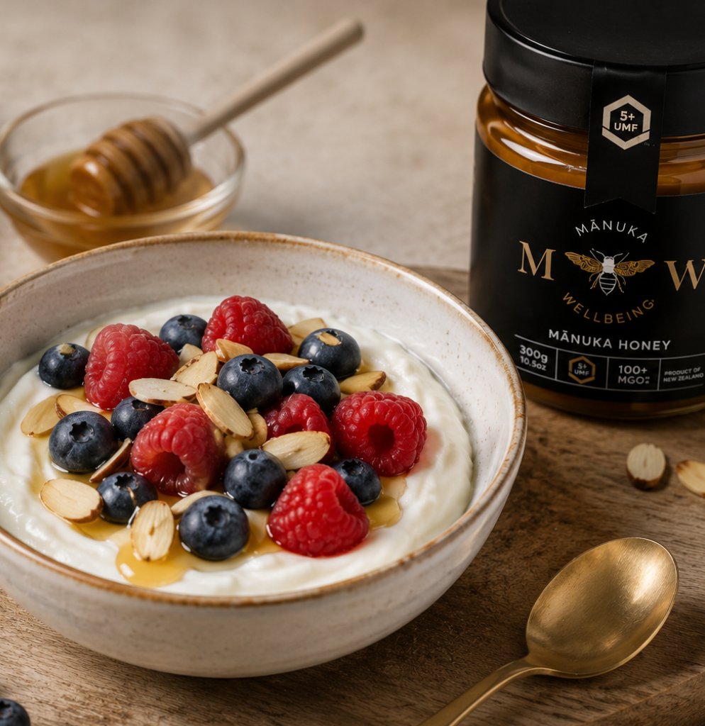 Griechischer Joghurt mit Manuka-Honig und Beeren